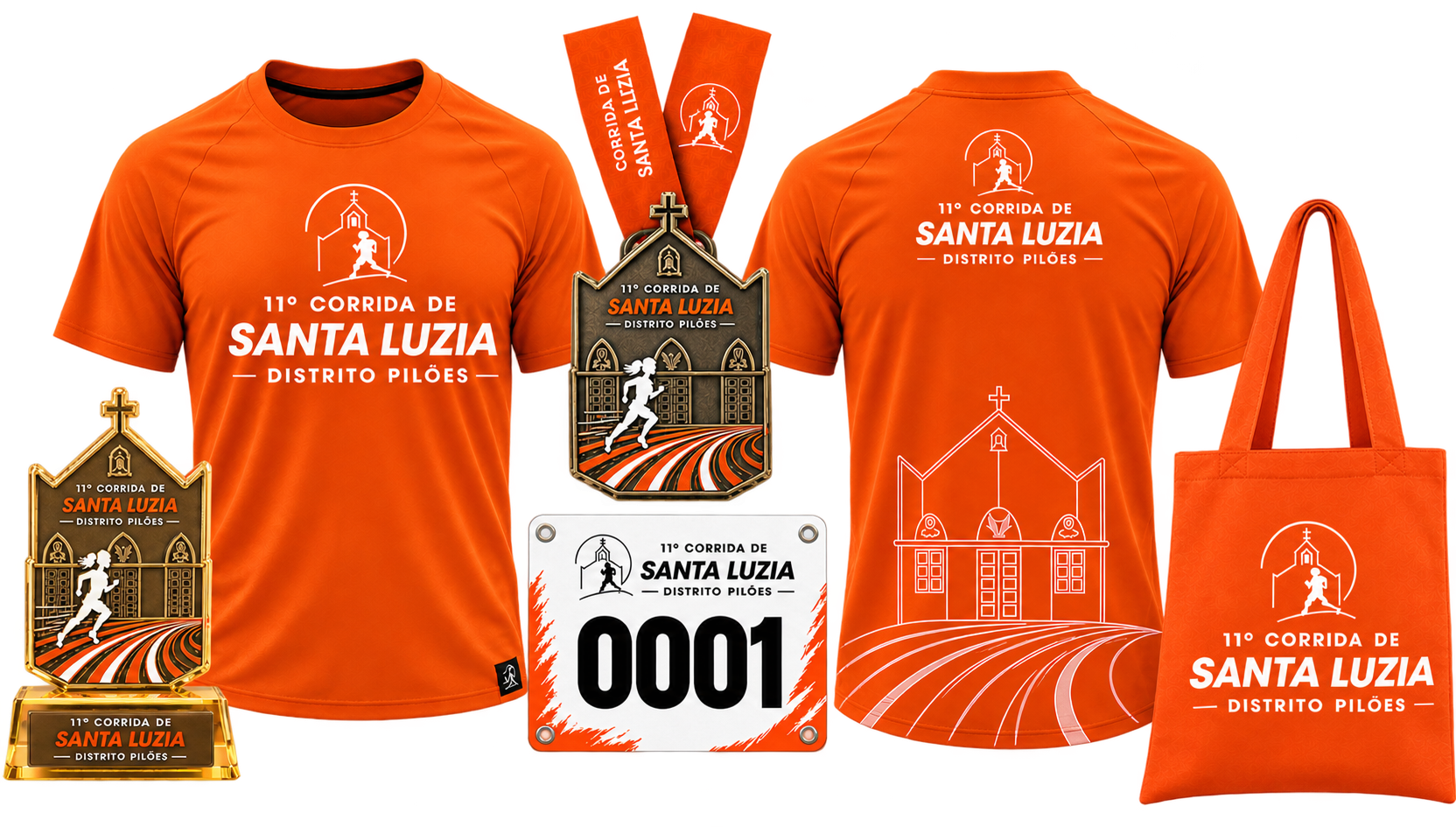 Kit oficial do atleta com camiseta, medalha e sacochila